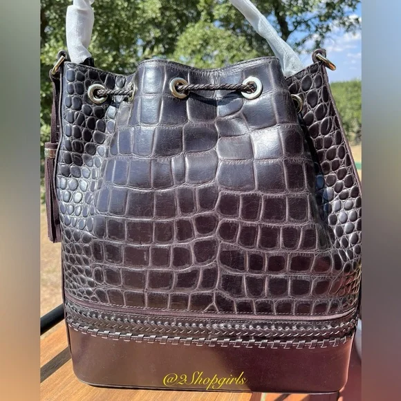 NWT Brahmin Marlowe DALLOWAY COCOA Leather Bucket Shoulder Bag